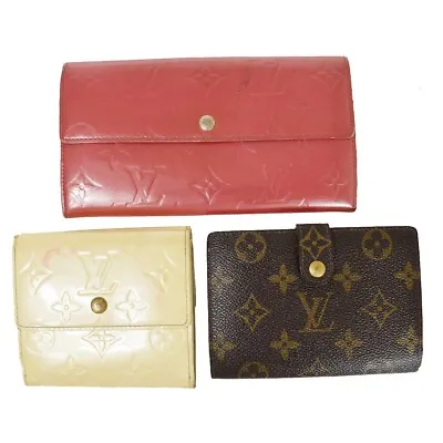 LOUIS VUITTON LV 3 Set Wallet Monogram Vernis Leather Brown Pink Yellow 05AD224 • $142.40