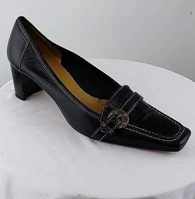 Vero Cuoio Made In Italy Womens Black Leather Slip On Shoes Jewel Buckle 40 UK 7 • £12.99