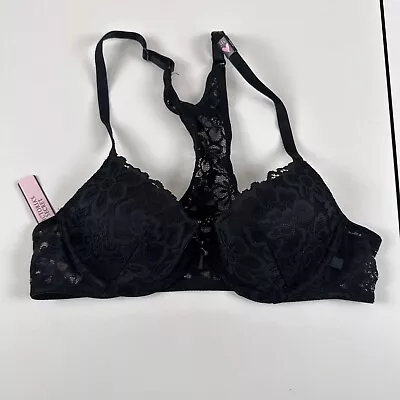 NEW Victoria Secret Posey Lace Lightly Lined Black Front Close Demi Bra 34A • $19.79