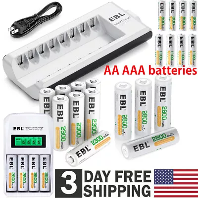 Lot AA / AAA Rechargeable Batteries NiMH 1.2V / AA AAA Battery LCD Smart Charger • $21.99