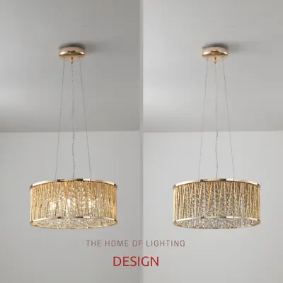 Emilia   Large Crystal Drum Pendant Light Gold RRP £295 • £169.99