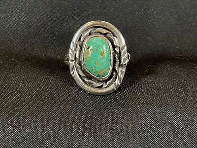 Vintage Navajo Handmade Turquoise Ring With Surrounding Detailing Size 7 • $39.99