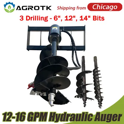 Skid Steer Hydraulic Auger Attachment Post Hole Digger 6'' & 12″ &14'' Drilling • $2269