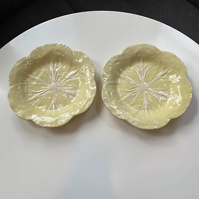 Pair Of Bordallo Pinheiro Portugal Yellow Cabbage Luncheon Plates 9 1/4  Salad • $95