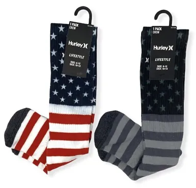 Hurley Men's Lifestyle USA Stars And Stripes Crew Socks - Size 6-12 • $10