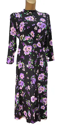 M & S Midi Tea Dress Black /purple Floral Mix Marks Spencer • £11.99