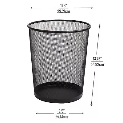 Black Metal Mesh Trash Can 16.65L 4.4 Gal Office Home Waste Paper Round Basket • $21.59