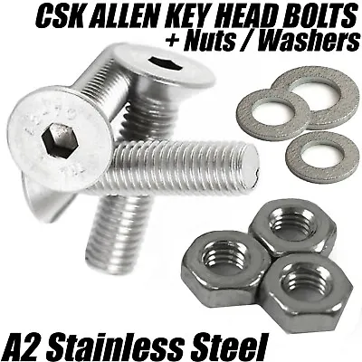 £3.07 • Buy M3 A2 STAINLESS STEEL COUNTERSUNK SCREWS SOCKET BOLTS W/ Full Hex Nuts Washers