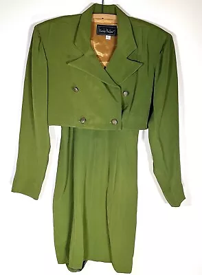 Vintage 90s NICOLE MILLER Green Two-Piece Jacket And Strapless Dress Set Size 6 • $36.95