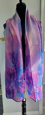 Maya Antonia Lightweight Soft Voile Scarf/ShawlBlue/Pink Floral-Leaves-Abstract • $19.95