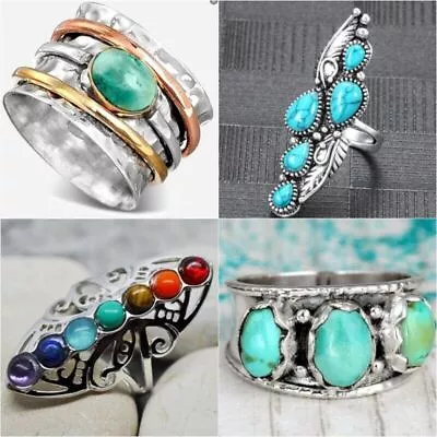 Vintage Silver Rings Women Turkish Handmade Ring Wedding Party Jewelry Size 6-10 • $2.55