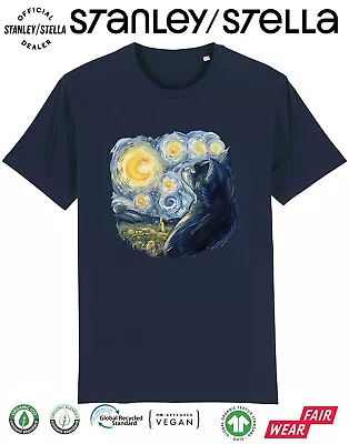 Cat Van Gogh T-Shirt Funny Mens Artist Pet Gift Stanley/Stella Organic Cotton • £8.99