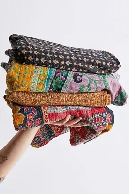 Vintage Kantha Quilt Indian Reversible Throw Handmade Blanket Wholesale Lot • $20