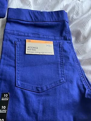 Bnwt M&s Pull On Cobalt Blue Jeggings - Size 10 Reg - High Rise - Stunning • £9.99