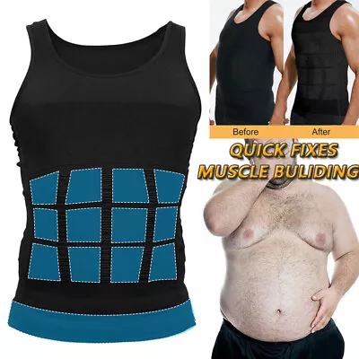 Men Slimming Vest Body Shaper Compression Shirt Belly Tummy Control Underwear UK • £13.79