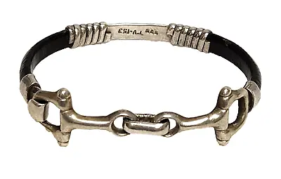 Vintage Sterling Silver Leather Horse Bridle Bit Stirrup Bracelet Taxco Mexico • £131.37