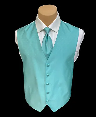 Men's Ralph Lauren Seafoam Green Tuxedo Vest & Tie Adjustable Fullback 2XL • $16.19