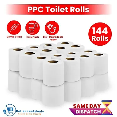 144 Toilet Rolls 2ply Quilted Soft Tissue Paper White Embossed Bathroom Loo Roll • £28.99