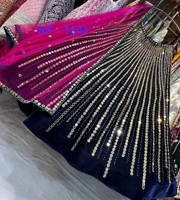 $67.30 • Buy Blue Lehenga Choli Indian Wedding Wear Sequins Work Lehenga Chunri Sari Saree