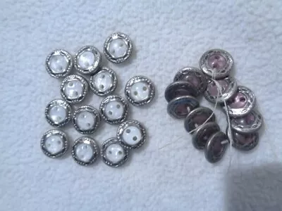 Vintage Lot Of 24 1950s White Purple Mother Of Pearl Buttons Metal Pattern Trim • $2.99