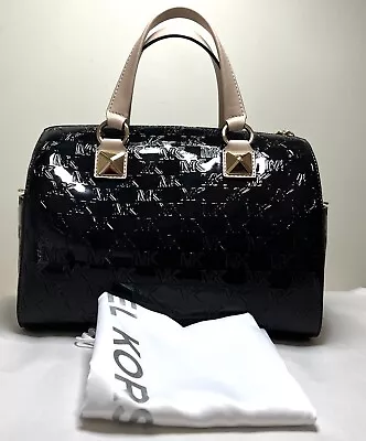 MICHAEL KORS Grayson Medium Logo Embossed Black Patent Leather Satchel&Dustbag • $279.98