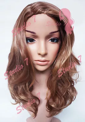 Studio7-uk Blonde Auburn Wavy Curly Straight Medium Length Synthetic Full Wig  • £12.50