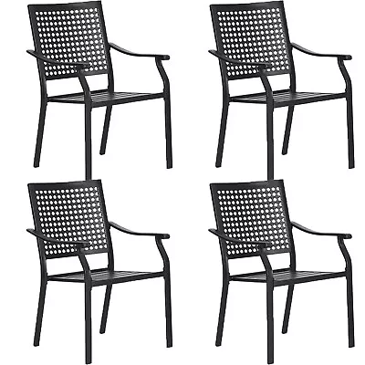 Set Of 4 Metal Stackable Patio Dining Chairs Outdoor Backyard High Back Chairs • $239.99