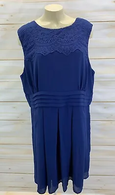 Esley Womens Dress Sz 2XL Blue Lace Top Sleeveless Slinky Pleated Waistband B17 • $5