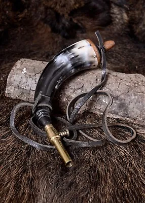 Gun Powder Horn With Brass Shut-off Valve And Leather Strap. Reenactment Costume • £19.99