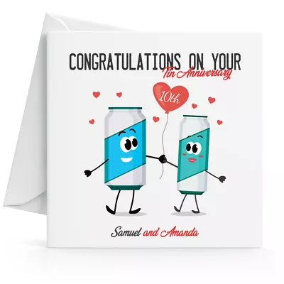£2.95 • Buy Personalised 10th Tin Wedding Anniversary Card - Wife, Husband Your Or Our