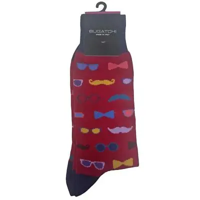 NWT BUGATCHI Socks Cotton Blend One Size Mustache Glasses Made In ITALY • $16