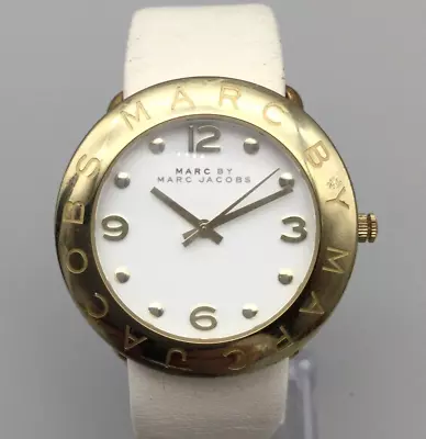 Marc By Marc Jacobs Watch Women Gold Tone 30M White Leather Band New Battery • $16