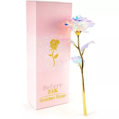 Beferr Crystal Rose Flowers Gifts Golden Forever Rose Present For Her Valentines • £5.95