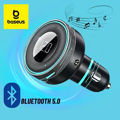 Baseus FM Transmitter Wireless Bluetooth 5.0 Car Kit MP3 Player Dual USB Charger • £13.99