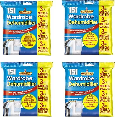 12 Pcs Of Hanging Wardrobe Dehumidifier Bags Stops Damp Mould Absorb Moisture • £11.50