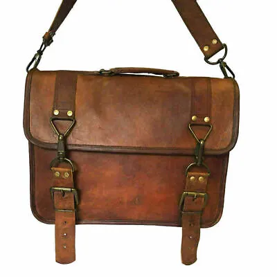 Messenger Bag Leather Satchel 15 In Laptop Briefcase Office School Shoulder Bags • $105.11