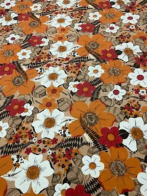 Vintage Original Bed Bedspread Double Retro NOS - 240x240cm Orange Brown Linen • $167.25