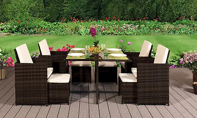 Cube Rattan Garden Furniture Set Chairs Sofa Table Patio Wicker 8 Seater • £324.99