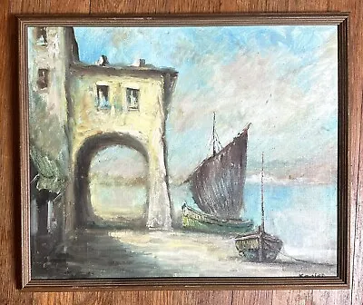 Vintage Signed Mediterranean Painting “18.5in L X 15.5in H”  • $45