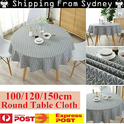 $16.59 • Buy Geometric Cotton Linen Round Table Cloth Tassel Trim Dining Table Cover Deco AU