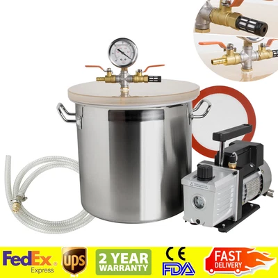 $157 • Buy 【FDA】5 Gallon Vacuum Degassing Chamber Silicone Kit W/3 CFM Pump Hose Sale USA