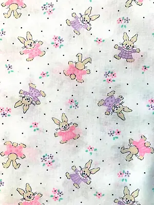 1 Yard Washed Patterned Bunny/bunnies Light Weight Easter Rabbit Cotton Fabric • £6.64