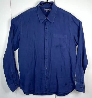 Vilebrequin Long Sleeve 100% Linen Shirt Mens XXL 2XL Navy Blue • $30