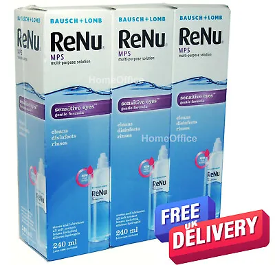 £15.85 • Buy RENU Sensitive Eyes Contact Lens Solution Includes Cases - 3 X 240ml