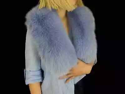 Real Fur Scarf Shadow Blue Fox In Light Blue (with Closing Buttons) (Saga Furs) • $140