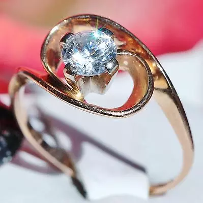 14k 585 Rose Gold Ring 0.50ct White Amethyst Size 6.25 Swirl Handmade 2.6gr • $2950