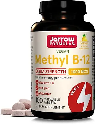 Jarrow Formulas Methyl Vitamin B-12 1000mcg Lemon 100 Chewable Tablets Energy • £15.99