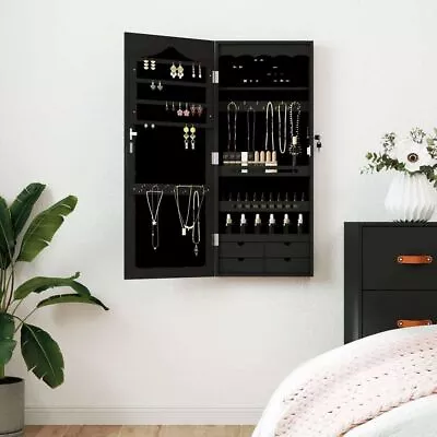 VidaXL Mirror Jewellery Cabinet Wall Mounted Black 37.5x10x90 Cm • £99.36