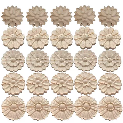 10Pcs Unpainted Wood Rosettes Carved Onlays Appliques Fancy For Door Wall Mirror • $13.98