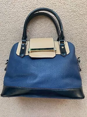 JASPER CONRAN Navy And Tan Grab Handbag With Shoulder Strap • £12